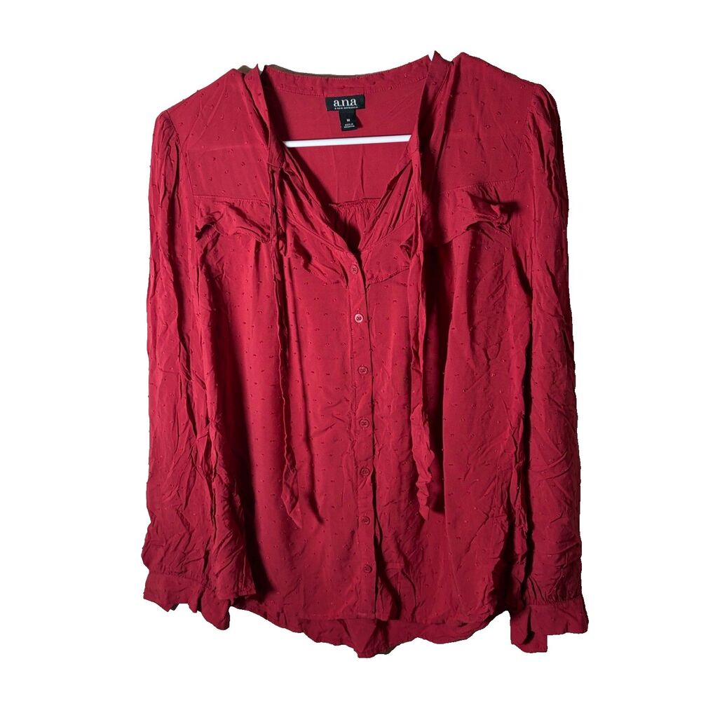 ANA A New Approach Shirt Women's Medium Red Textured Button Up Casual Top